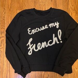 Black Rhinestone “Excuse My French!” Cropped Sweatshirt